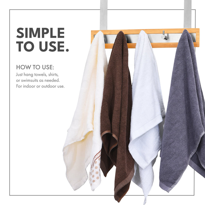 ToiletTree Bamboo Stainless Steel Over-the-Door Towel Hooks