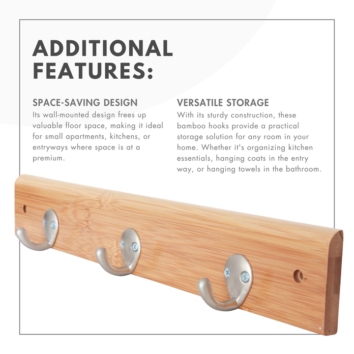 ToiletTree Bamboo Stainless Steel Towel Wall Hooks