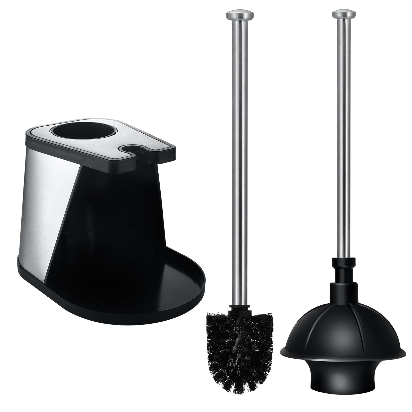 ToiletTree Products Toilet Plunger & Bowl Brush Combo for Bathroom Cleaning - Stainless Steel Heavy Duty Unclogger Plunger & Cleaner Brush Set with 2
