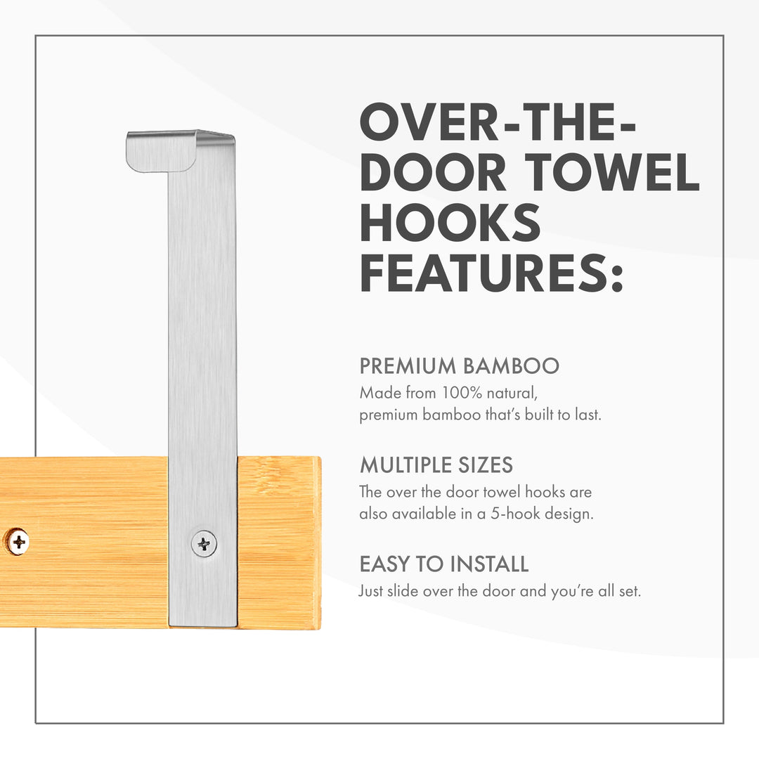 ToiletTree Bamboo Stainless Steel Over-the-Door Towel Hooks