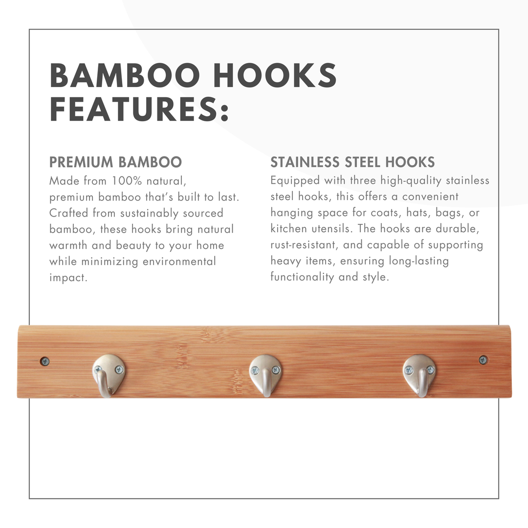 ToiletTree Bamboo Stainless Steel Towel Wall Hooks