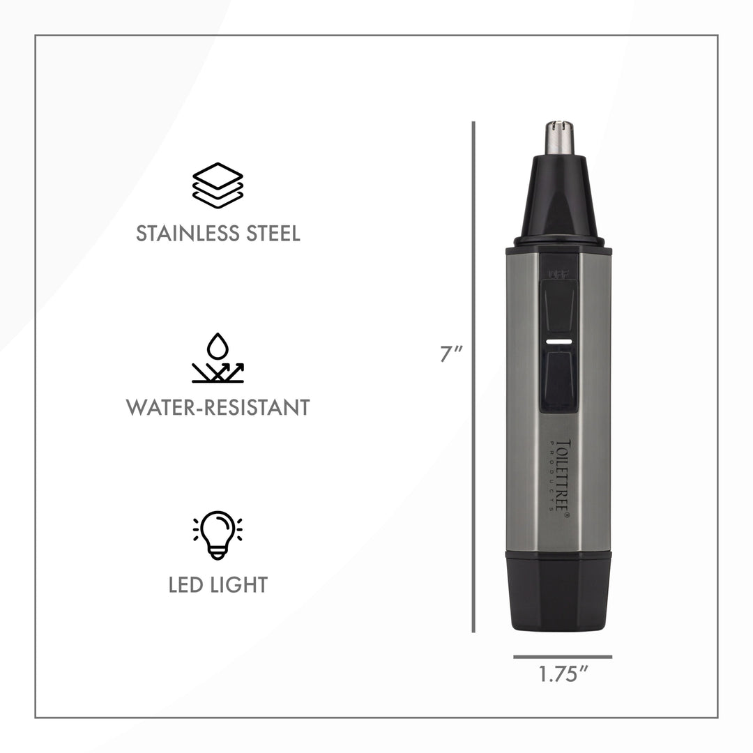 ToiletTree Nose Hair Trimmer with LED Light - Stainless Steel Heavy Duty Casing