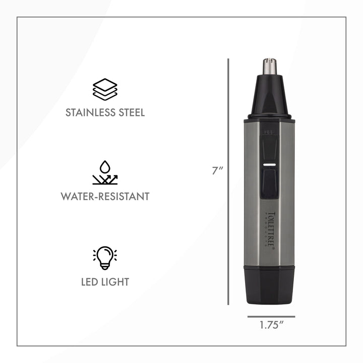 ToiletTree Nose Hair Trimmer with LED Light - Stainless Steel Heavy Duty Casing