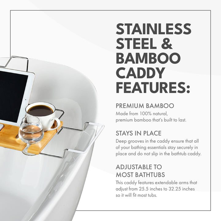 ToiletTree Stainless Steel + Bamboo Bathtub Caddy