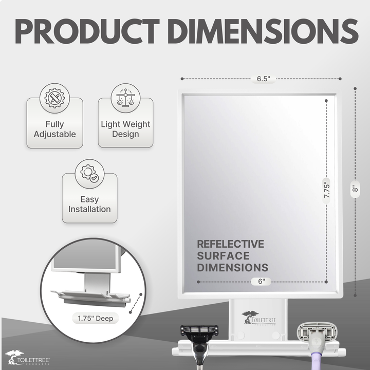 ToiletTree Tall Fogless Shower Mirror - White