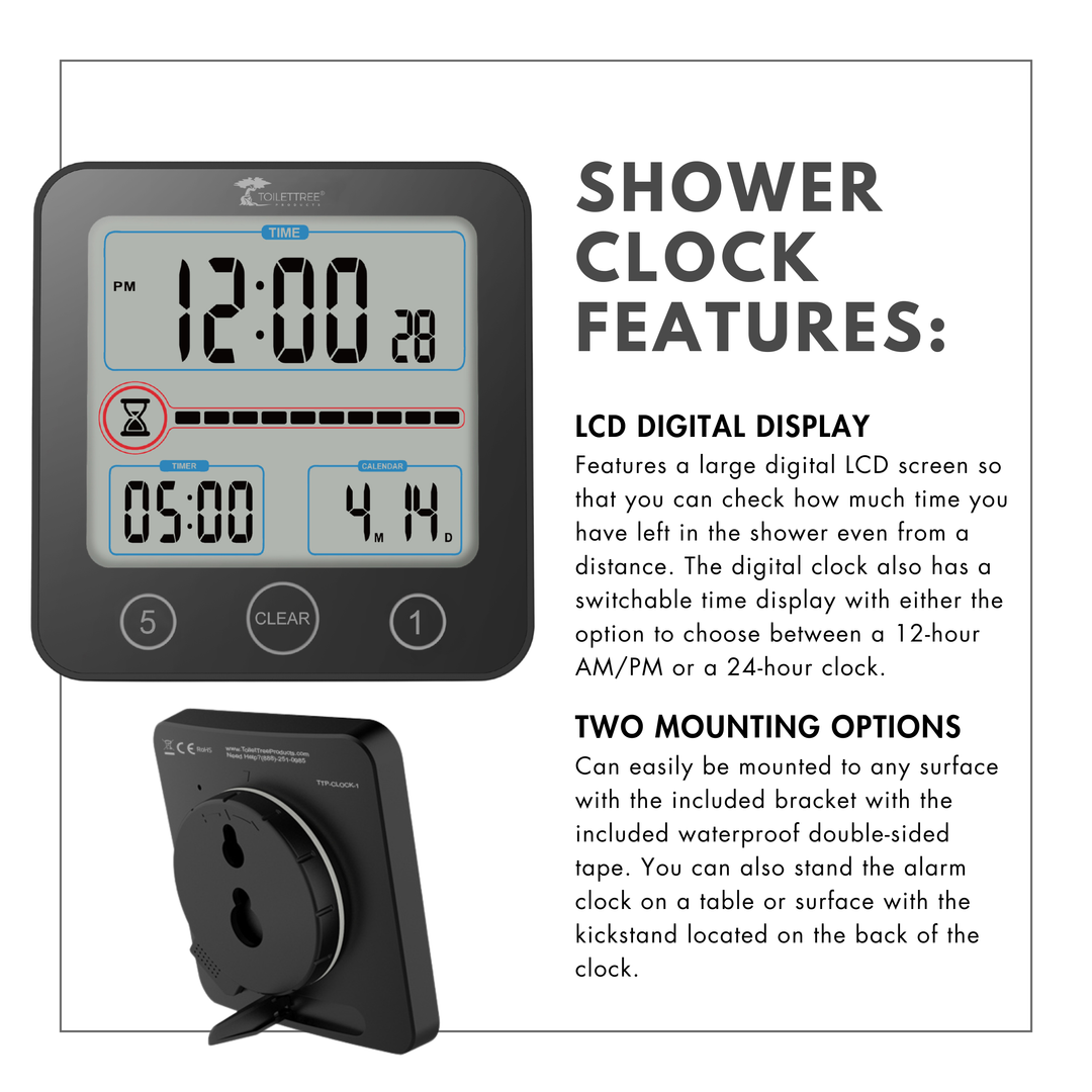 Waterproof Bathroom Shower Clock – ToiletTree Products