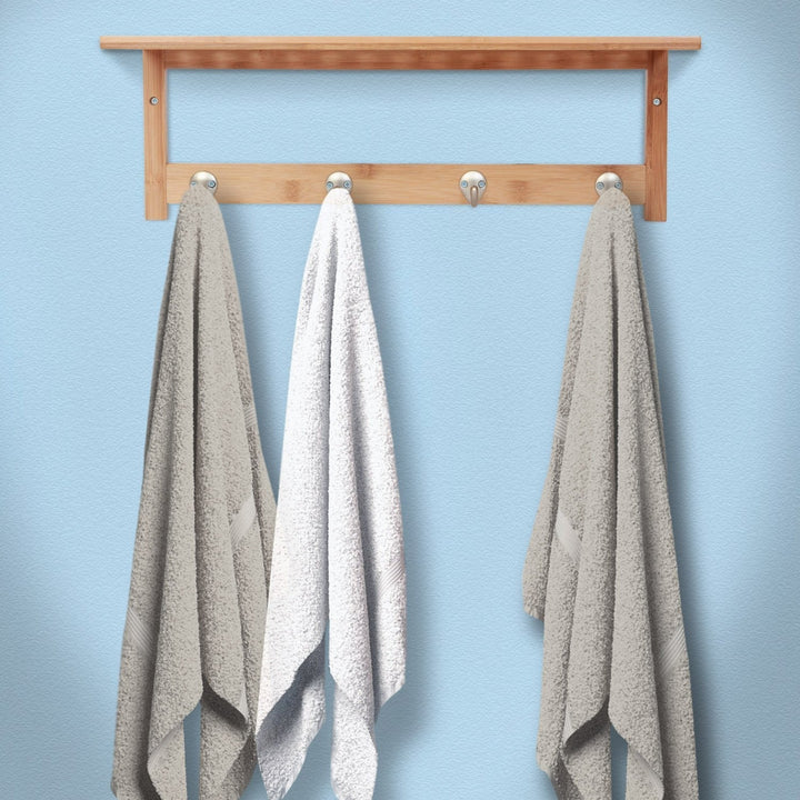 Bamboo Stainless Steel Towel Wall Hooks with Shelf - ToiletTree Products-