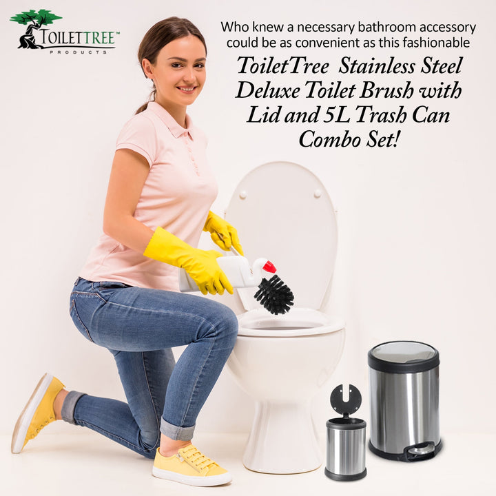 Toilet Brush with Lid and Garbage Can Combo - ToiletTree Products-